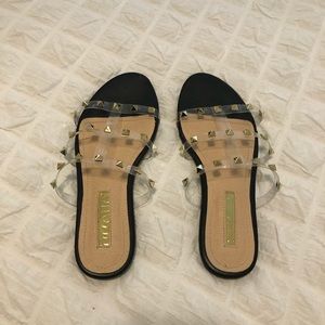 Clear/black studd sandals